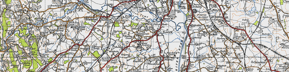 Old map of Collett's Green in 1947