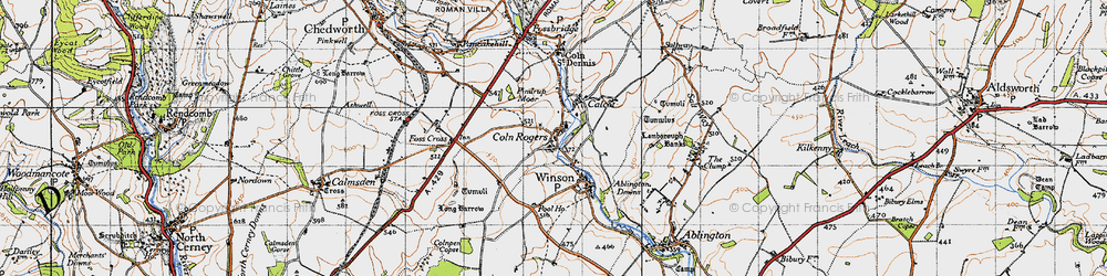 Old map of Coln Rogers in 1946