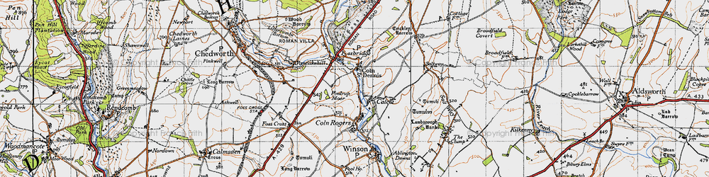 Old map of Coln St Dennis in 1946