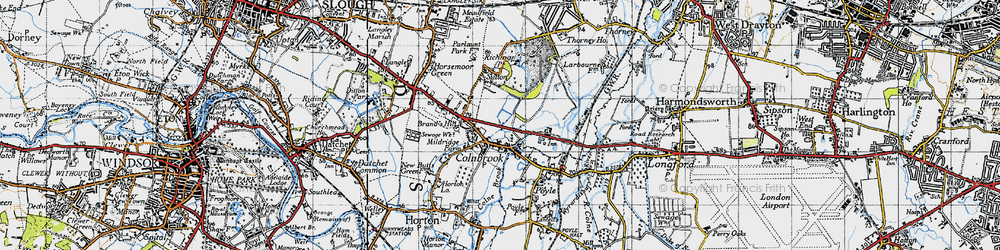 Old map of Colnbrook in 1945