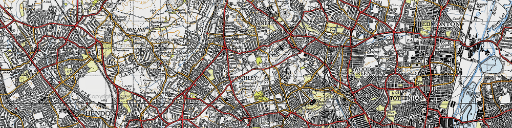 Old map of Colney Hatch in 1945