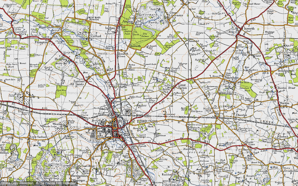 Old Map of Historic Map covering Barton Stud in 1946
