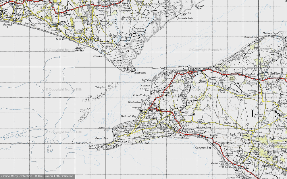 Old Map of Historic Map covering Brambles Chine in 1945