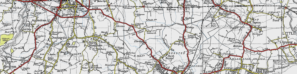 Old map of Colworth in 1945