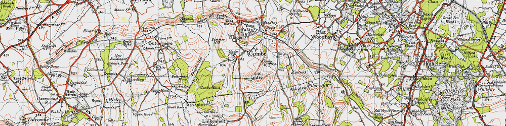 Old map of Combe in 1945