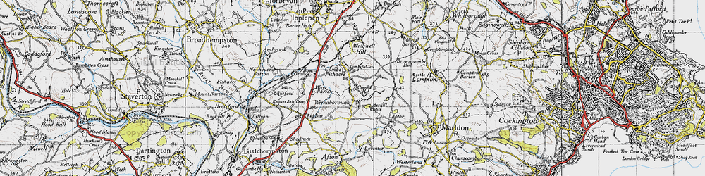 Old map of Combe Fishacre in 1946
