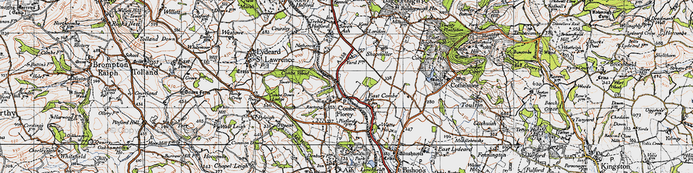Old map of Combe Florey in 1946