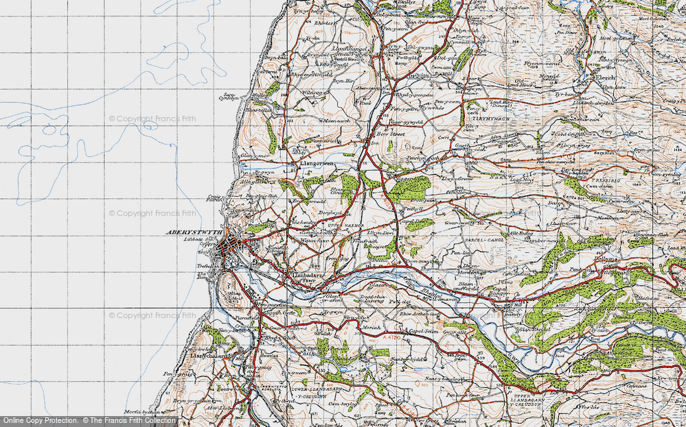 Old Map of Historic Map covering Afon Clarach in 1947