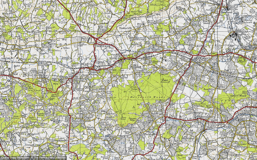 Old Map of Historic Map covering Mereworth Woods in 1946