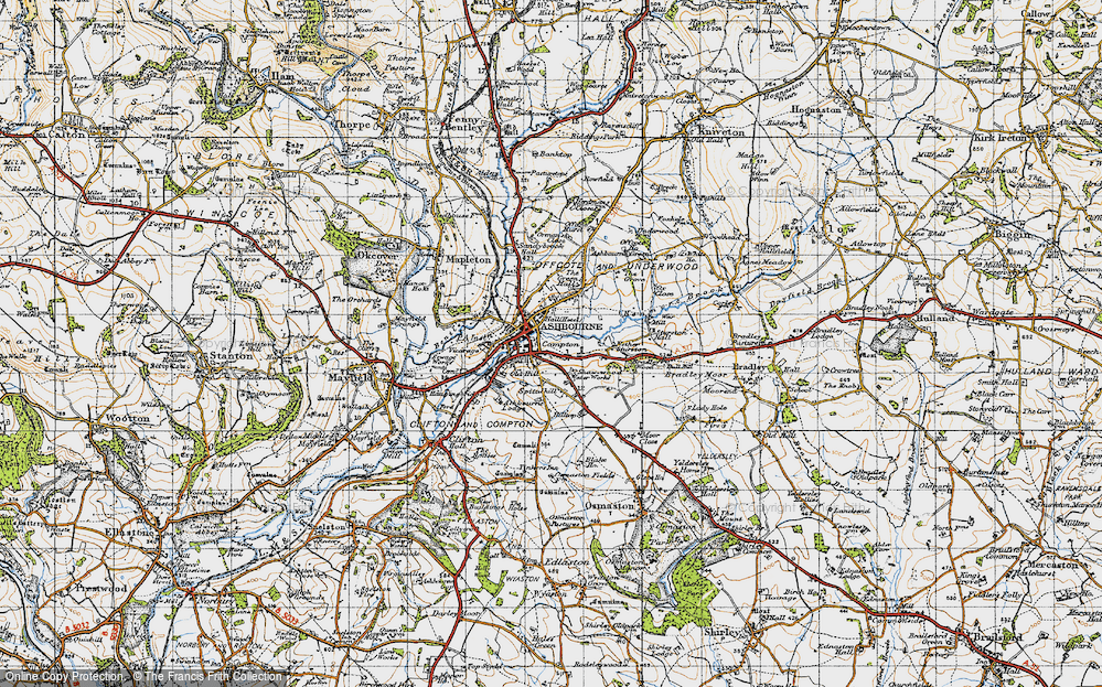 Old Map of Historic Map covering Ashbourne Green in 1946
