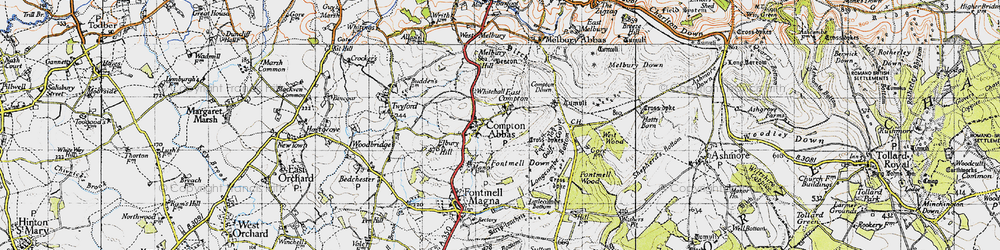 Old map of Compton Abbas in 1945