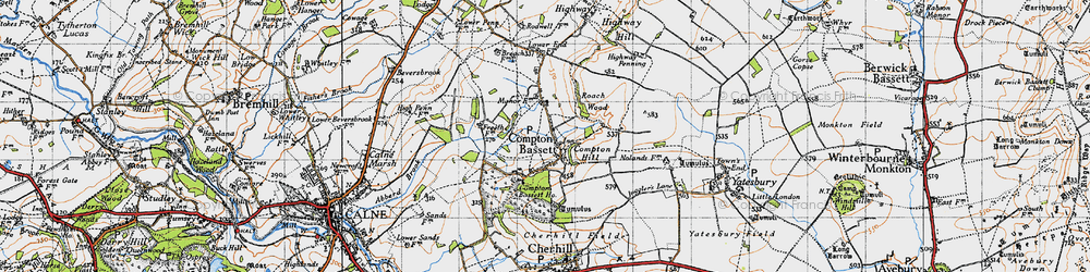 Old map of Compton Bassett in 1940