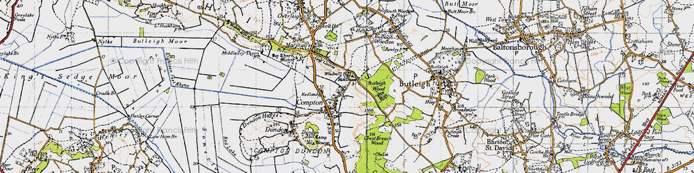 Old map of Compton Dundon in 1945