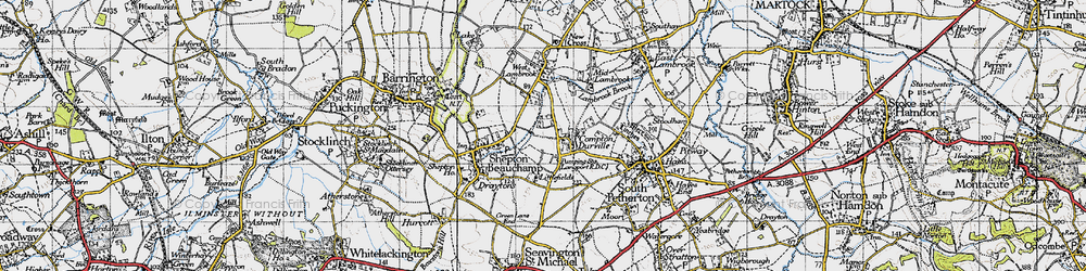 Old map of Compton Durville in 1945