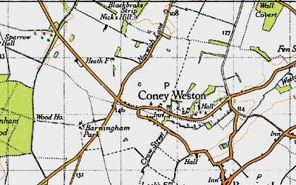Old map of Coney Weston in 1946