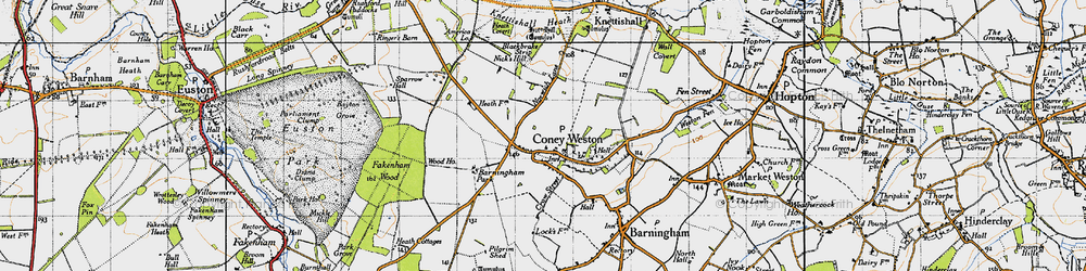 Old map of Coney Weston in 1946