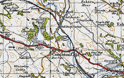 Old map of Coniston Cold in 1947