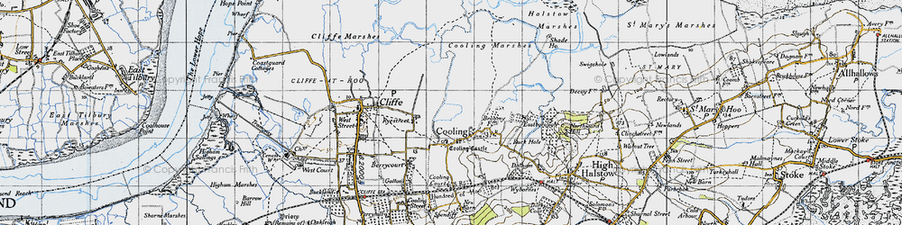 Old map of Whalebone Marshes in 1946