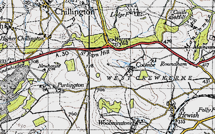 Old map of Coombe in 1945