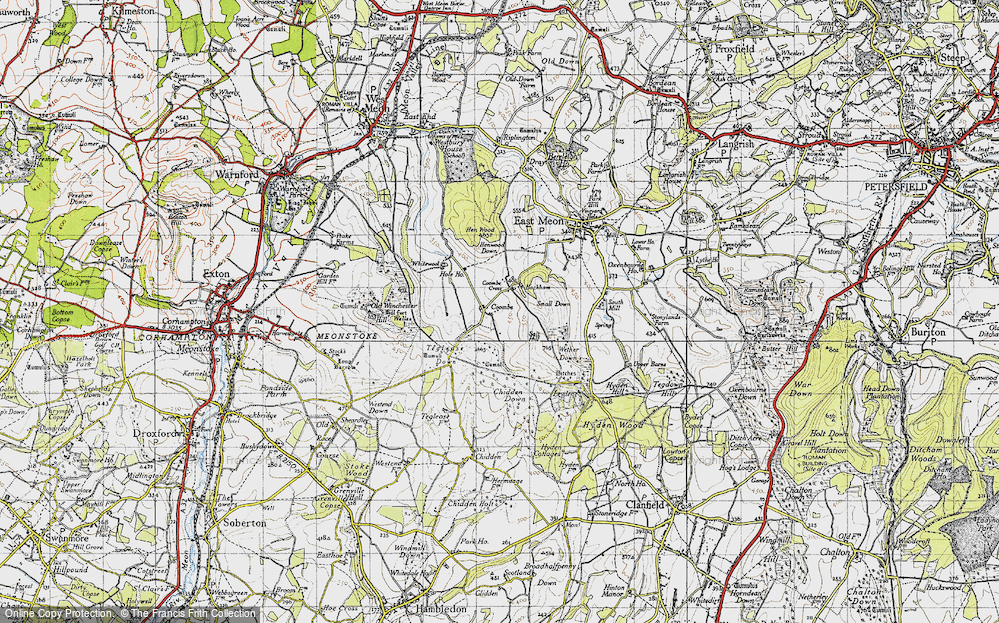 Old Map of Historic Map covering Old Winchester Hill in 1945