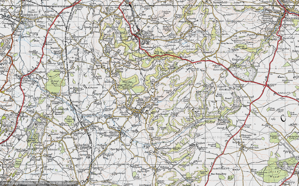 Old Map of Historic Map covering Wimley Hill in 1946