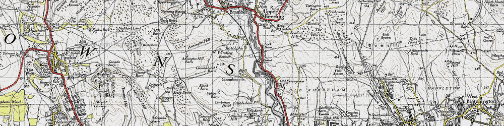 Old map of Winding Bottom in 1940