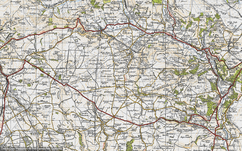 Old Map of Historic Map covering Bradwell Moor in 1947