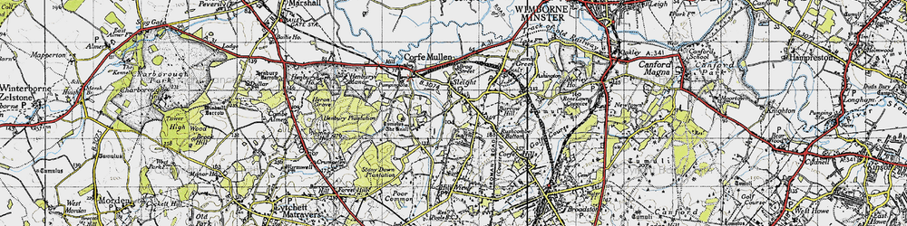 Old map of Corfe Mullen in 1940