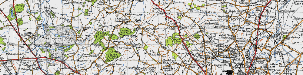 Old map of Corley Moor in 1947