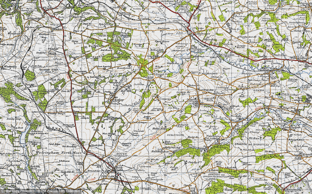 Old Map of Cornsay, 1947 in 1947