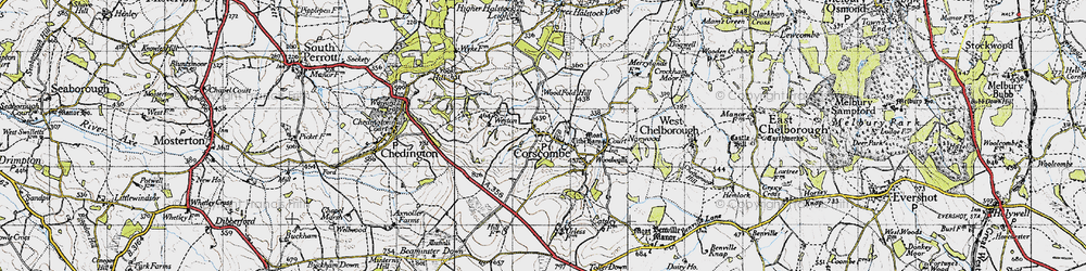 Old map of Corscombe in 1945