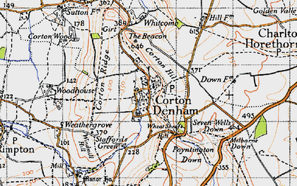 Old map of Corton Denham in 1945