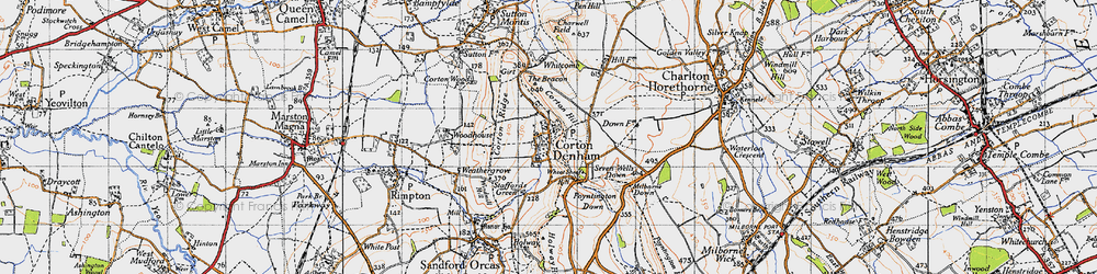 Old map of Corton Denham in 1945