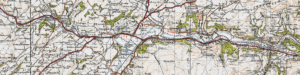 Old map of Bryn-llus in 1947
