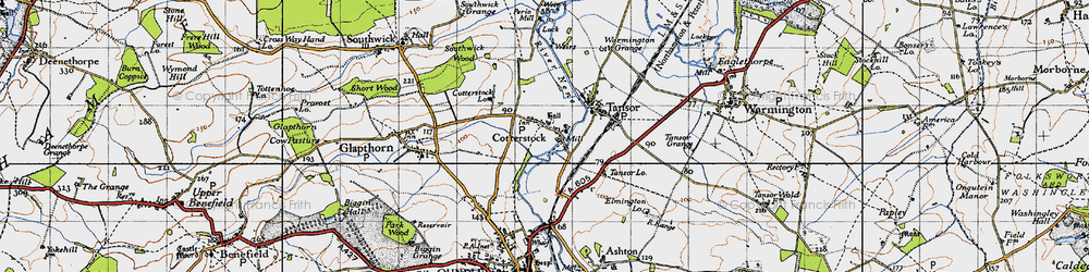 Old map of Cotterstock in 1946