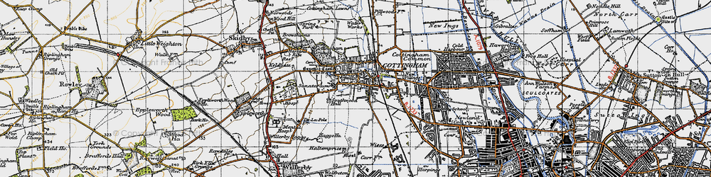 Old map of Cottingham in 1947