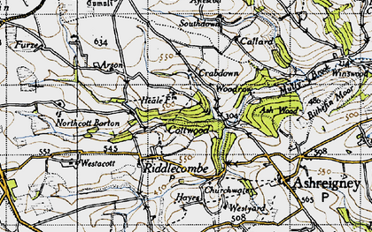 Old map of Burrington Moor Cross in 1946