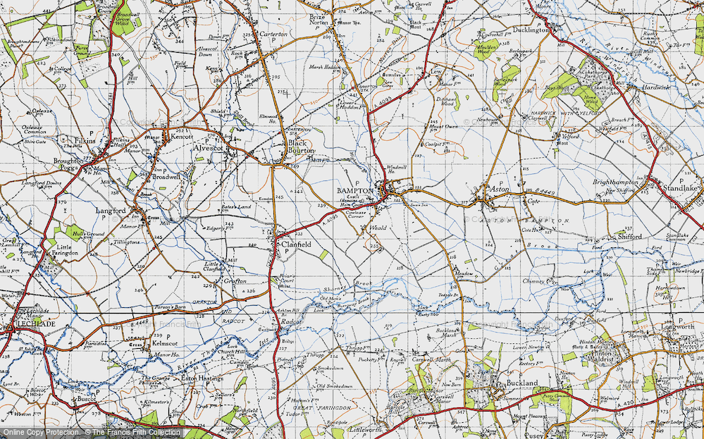 Old Map of Historic Map covering Burroway Brook in 1947