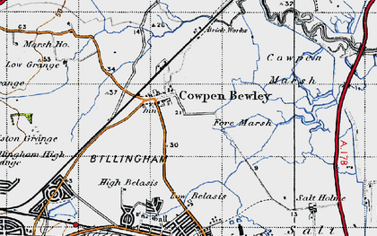 Old map of Cowpen Bewley in 1947