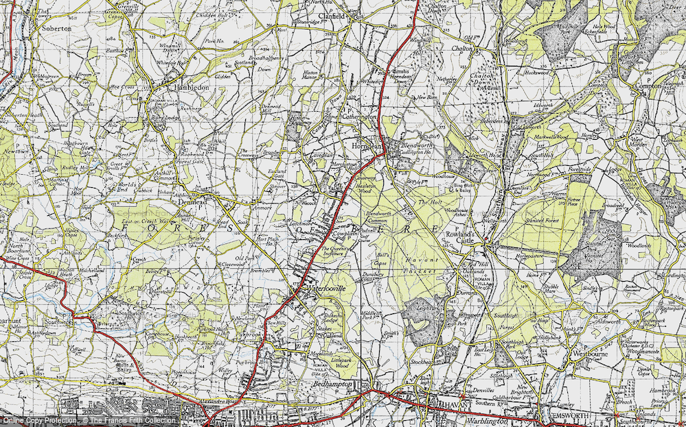 Old Map of Historic Map covering Blendworth Common in 1945