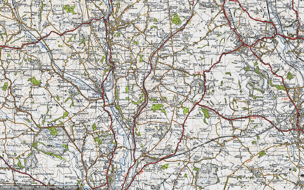 Old Map of Historic Map covering Breadsall Moor in 1946