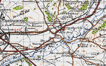 Old map of Coychurch in 1947
