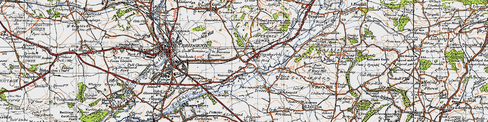 Old map of Coychurch in 1947