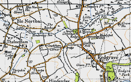 Old map of Source of Little Ouse River in 1946