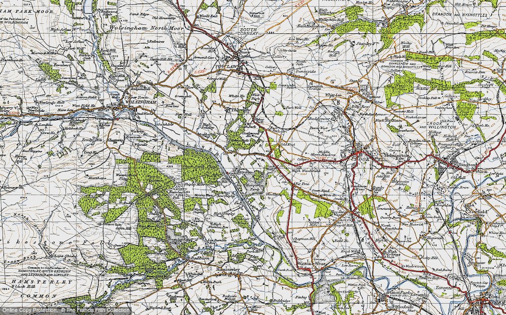 Old Map of Historic Map covering Black Bank Ho in 1947