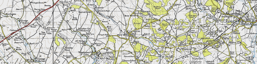 Old map of Cranborne in 1940
