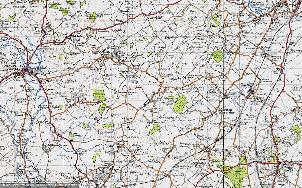 Old Map of Historic Map covering Cranfield Airport in 1946