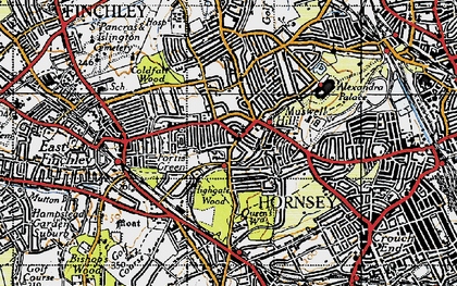 Old map of Cranley Gardens in 1945