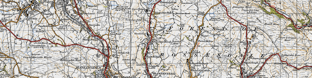Old map of Crawshawbooth in 1947