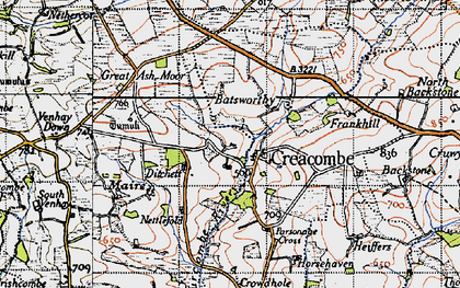 Old map of Batsworthy Cross in 1946